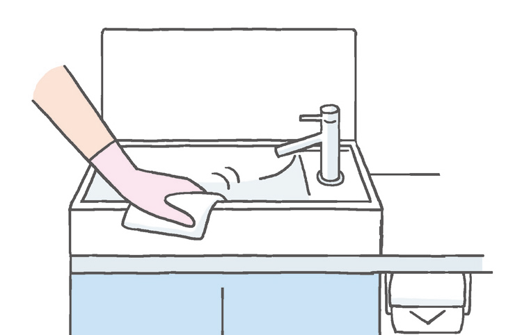 【手洗カウンター】　ボウル部分の水あか除去は「トイレ用お酢ティンクル」などの弱酸性洗剤で